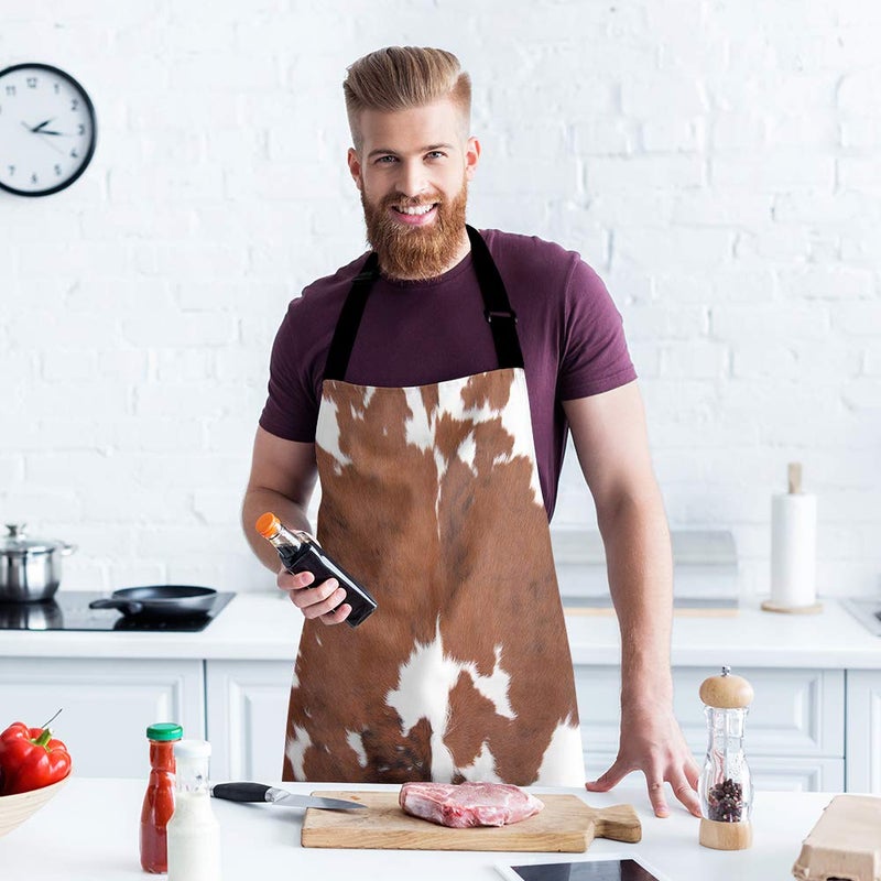 Moslion Cowhide Apron 31x27 Inch Leopard Farm Animal Tri Color Brown Cow Kitchen Chef Waitress Cook Aprons Bib with Adjustable Neck for Women Men Girls - Image 3